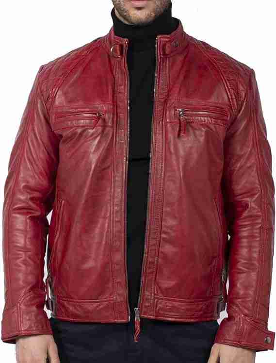 Striking Sophistication: Embodying Style in Our Maroon Leather Jacket Men