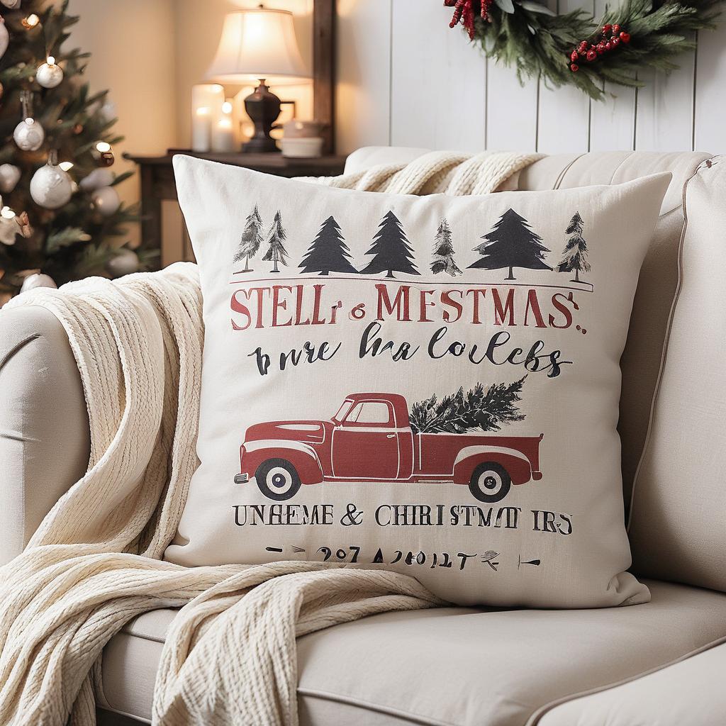 Christmas Pillow Covers with a Vintage Truck Design